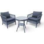 MONALİN MOBİLYA Loft Gri 2 Kişilik(1-1-Masa) Rattan Örgü Bahçe & Balkon & Teras Oturma Grubu Minderli & Camlı & Masalı Takım