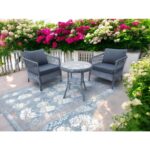 MONALİN MOBİLYA Loft Gri 2 Kişilik(1-1-Masa) Rattan Örgü Bahçe & Balkon & Teras Oturma Grubu Minderli & Camlı & Masalı Takım - Görsel 2