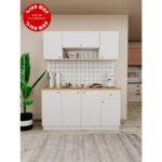 Agt 160  cm   Mdf Ahşap Tezgahlı Beyaz Kapaklı Hazır Mutfak Dolabı