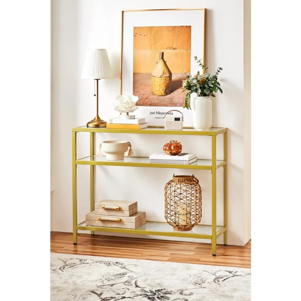 110000996254894.jpg 3 Katlı Gold Renk Temper Camlı Dresuar Konsol - Görsel 1