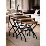 Dekoratif 3’lü Zigon Sehpa Metal Ayaklı Çam Ahşap Kare Misafir Servis Sehpası Orta Sehpa