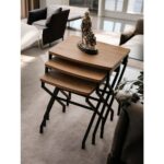 Dekoratif 3’lü Zigon Sehpa Metal Ayaklı Çam Ahşap Kare Misafir Servis Sehpası Orta Sehpa - Görsel 2