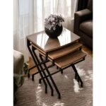 Dekoratif 3’lü Zigon Sehpa Metal Ayaklı Çam Ahşap Kare Misafir Servis Sehpası Orta Sehpa - Görsel 3