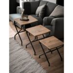 Dekoratif 3’lü Zigon Sehpa Metal Ayaklı Çam Ahşap Kare Misafir Servis Sehpası Orta Sehpa - Görsel 4