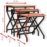 Dekoratif 3’lü Zigon Sehpa Metal Ayaklı Çam Ahşap Kare Misafir Servis Sehpası Orta Sehpa - Görsel 5
