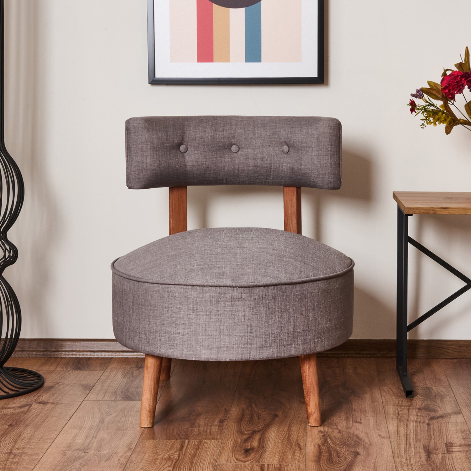 110001001757379.jpg Just Home Yuvarlak Berjer - Gri - 71 x 64 x 64 cm - Görsel 1