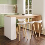 Bimossa Edgar L4810 Mutfak Adası Bar Masası 160  cm  Ahşap Üst Beyaz Alt Çok Amaçlı Depolamalı Oturmalı Masa