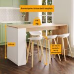 Bimossa Edgar L4810 Mutfak Adası Bar Masası 160  cm  Ahşap Üst Beyaz Alt Çok Amaçlı Depolamalı Oturmalı Masa - Görsel 2