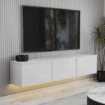 T0020 Alston 3 Kapaklı Duvara Monte Tv Ünitesi – LED Işıklı, Modern Tasarım, 160  cm