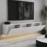 T0020 Alston 3 Kapaklı Duvara Monte Tv Ünitesi – LED Işıklı, Modern Tasarım, 160  cm - Görsel 3