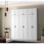 GuneyStore  Ücretsiz Montaj -%100 MDF Sport 6 Kapaklı Yüklüklü - Beyaz Gardırop - MDF Dolap - Elbise Dolabı