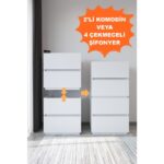 AE-2034 Galata 4 Çekmeceli Patentli Beyaz Şifonyer Yatak Odası Bebek Odası Komodin