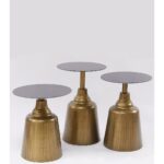 Cam Yüzeyli Metal Gövdeli Lüks Zigon ve Yan Sehpa Seti