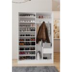 AE-3071 Patentli Ideal Aynalı Vestiyer Portmanto Ayakkabılık Raflı Askılıklı, Beyaz - Görsel 2