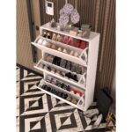 Skeche Düşer Kapak Ayakkabılık Raflı Ayakkabılık 3 Bölmeli Ayakkabılık Beyaz - Görsel 2