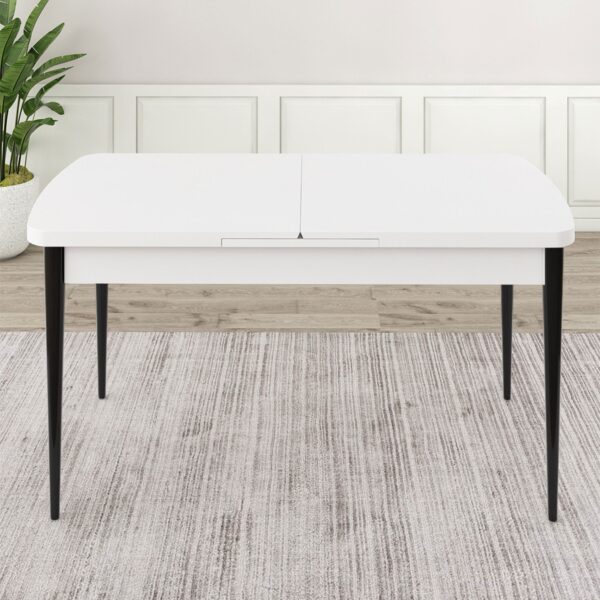 Zen Serisi 80 x 132 Mdf Açılabilir Beyaz Üst Tabla Siyak Ayak Mutfak Masası