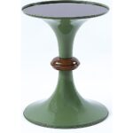 Cam Üstlü Yan Sehpa Zigon Sehpa, Modern Servis Sehpası Yeşil Metal Gövde