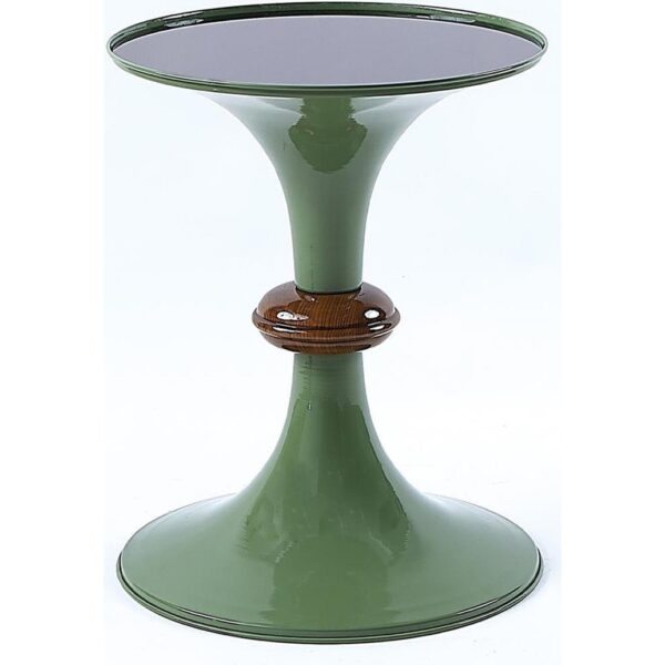 Cam Üstlü Yan Sehpa Zigon Sehpa, Modern Servis Sehpası Yeşil Metal Gövde