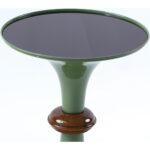 Cam Üstlü Yan Sehpa Zigon Sehpa, Modern Servis Sehpası Yeşil Metal Gövde - Görsel 3