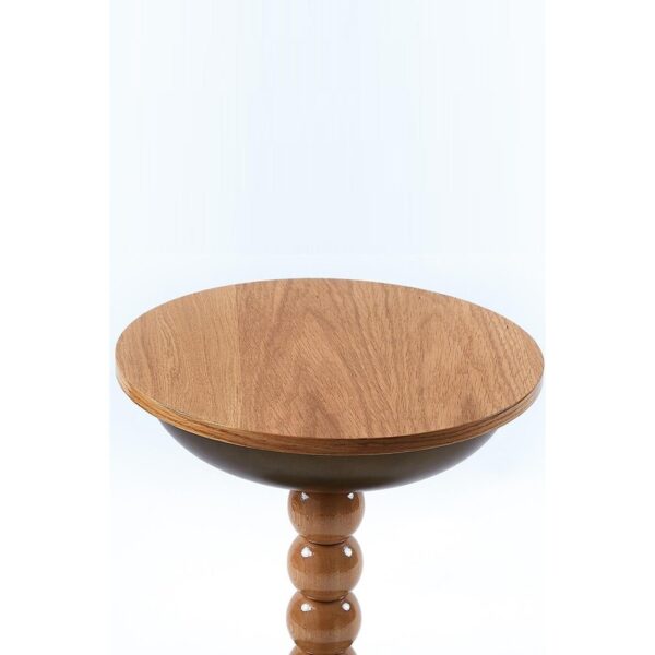 Mdf Üst Tablalı Yan Sehpa, Zigon Sehpa, Bronz Metal Gövde ve Ahşap Ayak – 60X40 cm