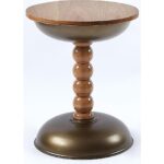 Mdf Üst Tablalı Yan Sehpa, Zigon Sehpa, Bronz Metal Gövde ve Ahşap Ayak – 60X40 cm - Görsel 2