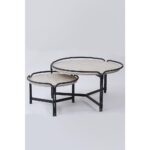 2'li Yuvarlak Orta Sehpa Seti – Modern Metal Ayaklı, Doğal Mermer Görünümlü Sehpa Takımı (80x45 cm + 60x35 cm)