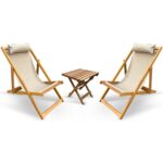 Ahşap Kumaş Katlanır Şezlong Seti Balkon Bahçe Mobilyası