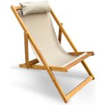 Ahşap Kumaş Katlanır Şezlong Seti Balkon Bahçe Mobilyası - Görsel 2