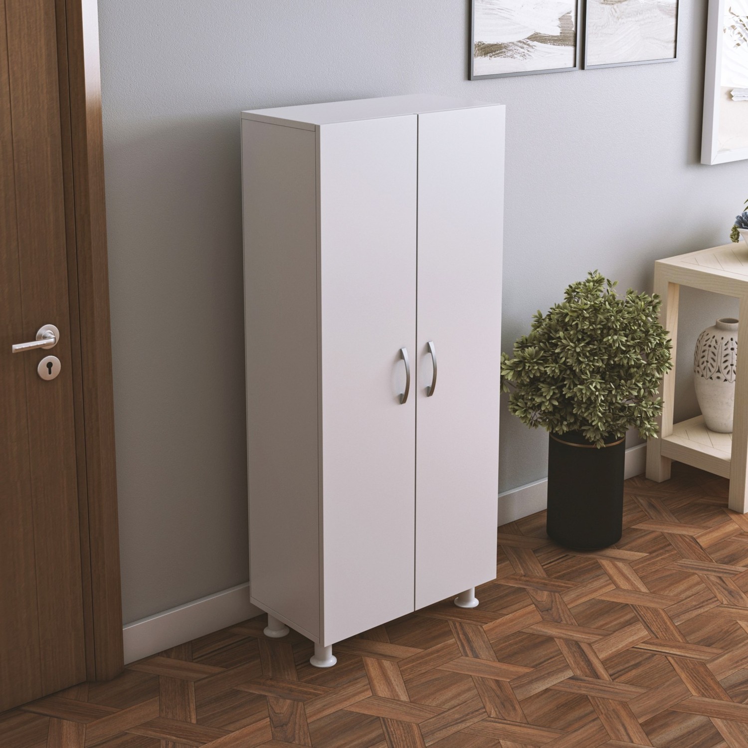 110001010656559.jpg End-12 4 Raflı 2 Kapaklı Çok Amaçlı Dolap Çok Amaçlı Mutfak Dolabı Kiler Dolabı Erzak Dolabı Beyaz - Görsel 1