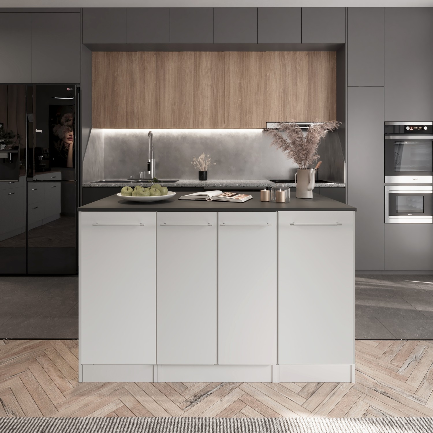 110001015712524.jpg Mambo Mutfak Adası -4 Kapaklı Alt Modül- Çok Amaçlı Dolap 140 cm Tezgah Dahil - Görsel 1