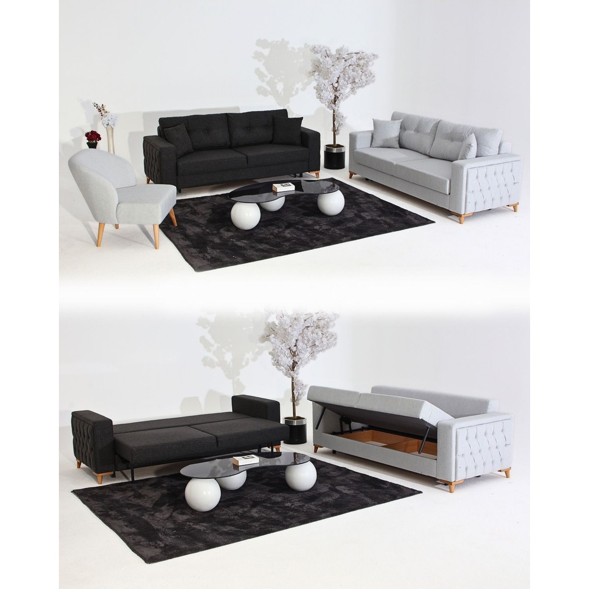 110001026152690.jpg Nola Koltuk Takımı 3+3+1 & Bazalı Yataklı Koltuk & Kanepe - Keten - Görsel 1