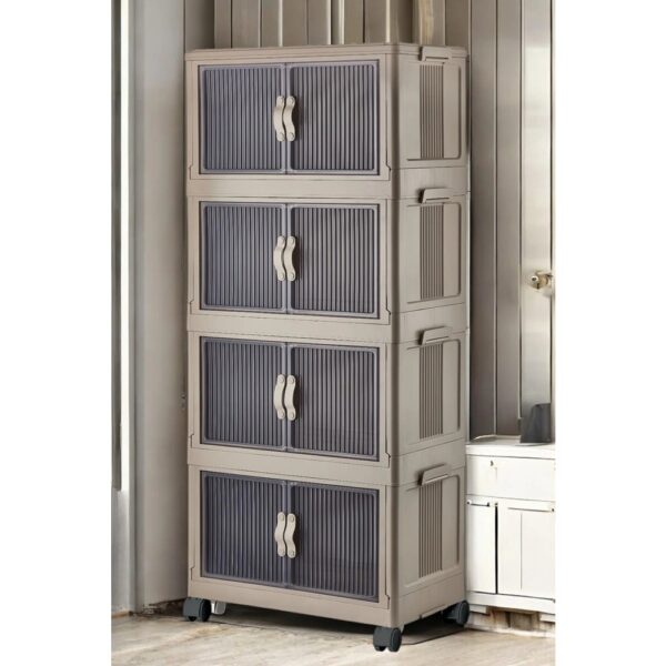 Çok Amaçlı Kapaklı Portatif Istiflenebilir Tekerlekli Organizer Dolap Kahverengi