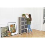 Çok Amaçlı Kapaklı Portatif Istiflenebilir Tekerlekli Organizer Dolap Kahverengi - Görsel 5