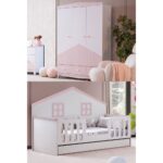 Bello Çocuk Odası Takımı, Bello Yavrulu Karyola, Fethiye 3 Kapaklı Dolap - Pembe