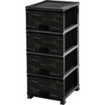 Omnipazar ELF-N298 Siyah Mermer Desenli Plastik Mutfak Komidin Sebzelik 4 Katlı