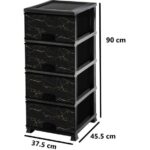 Omnipazar ELF-N298 Siyah Mermer Desenli Plastik Mutfak Komidin Sebzelik 4 Katlı - Görsel 2