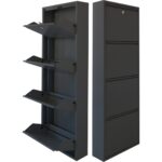 Mobilya Pratik Kilitli 4'lü Metal Ayakkabılık - Antrasit