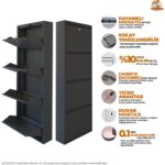 Mobilya Pratik Kilitli 4'lü Metal Ayakkabılık - Antrasit - Görsel 2