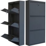 Mobilya Pratik Kilitli 3'lü Metal Ayakkabılık - Antrasit