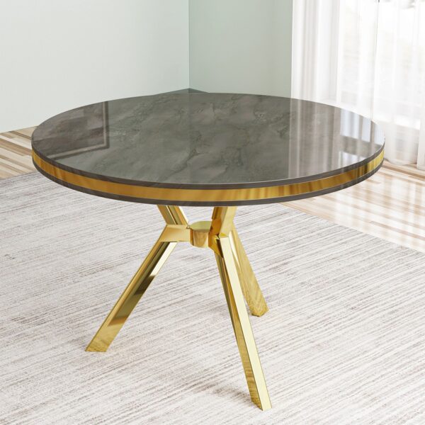 Mos Serisi 90X90 Lak Panel Antrasit Ironi Gold Kaplama Ayaklı Mutfak Masası