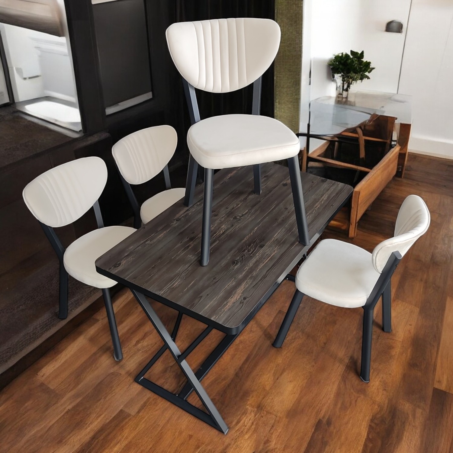 110001040367115.jpg Lifema 4 Kişilik Rebab Mutfak Masa Sandalye Takımı 120 x 70 cm (Beyaz) - Görsel 1