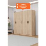 AE-2115 Kale Sonomo Gardırop 6 Kapaklı, 4 Çekmeceli, 3 Askılıklı, 13 Raflı Dolap