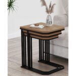 Lyon 3'lü C Zigon Sehpa Siyah Metal - Atlantik Çam Tabla