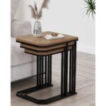 Lyon 3'lü C Zigon Sehpa Siyah Metal - Atlantik Çam Tabla - Görsel 2