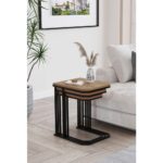 Lyon 3'lü C Zigon Sehpa Siyah Metal - Atlantik Çam Tabla - Görsel 3