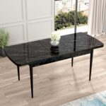 Canisa Concept Via Serisi Açılabilir Mutfak Masa Takımı- Siyah Mermer Desen Masa+6 Adet Sandalye - Görsel 3