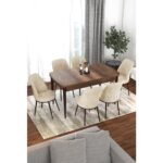 Canisa Concept Via Serisi Açılabilir Barok Ahşap Desenli Mutfak Masası Takımı, Yemek Masası+6 Adet Sandalye - Görsel 2