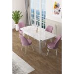 Canisa Concept Zen Serisi Mdf Açılabilir Mutfak Masası Takımı ,beyaz Mermer Desen Masa + 4 Adet Sandalye - Görsel 3