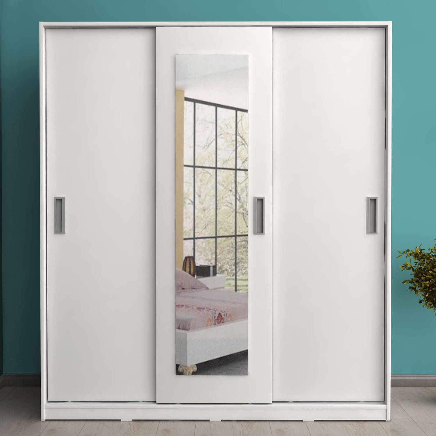 9697316536370.jpg Metalia Sameaynalı Sürgü Kapaklı Gardırop - Beyaz - Görsel 1