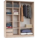 Aeka Kamer Ae-4001 Zambak Sürgü Kapaklı 2 Çekmeceli Gardırop - Beyaz Meşe - Görsel 2